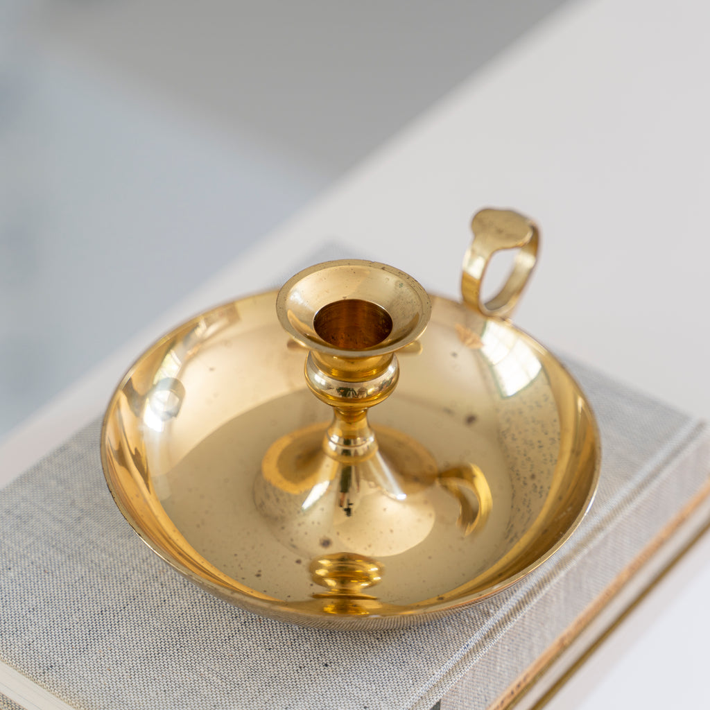 Single Vintage Brass Taper Candle Holder with Tray – GOLDEN RULE