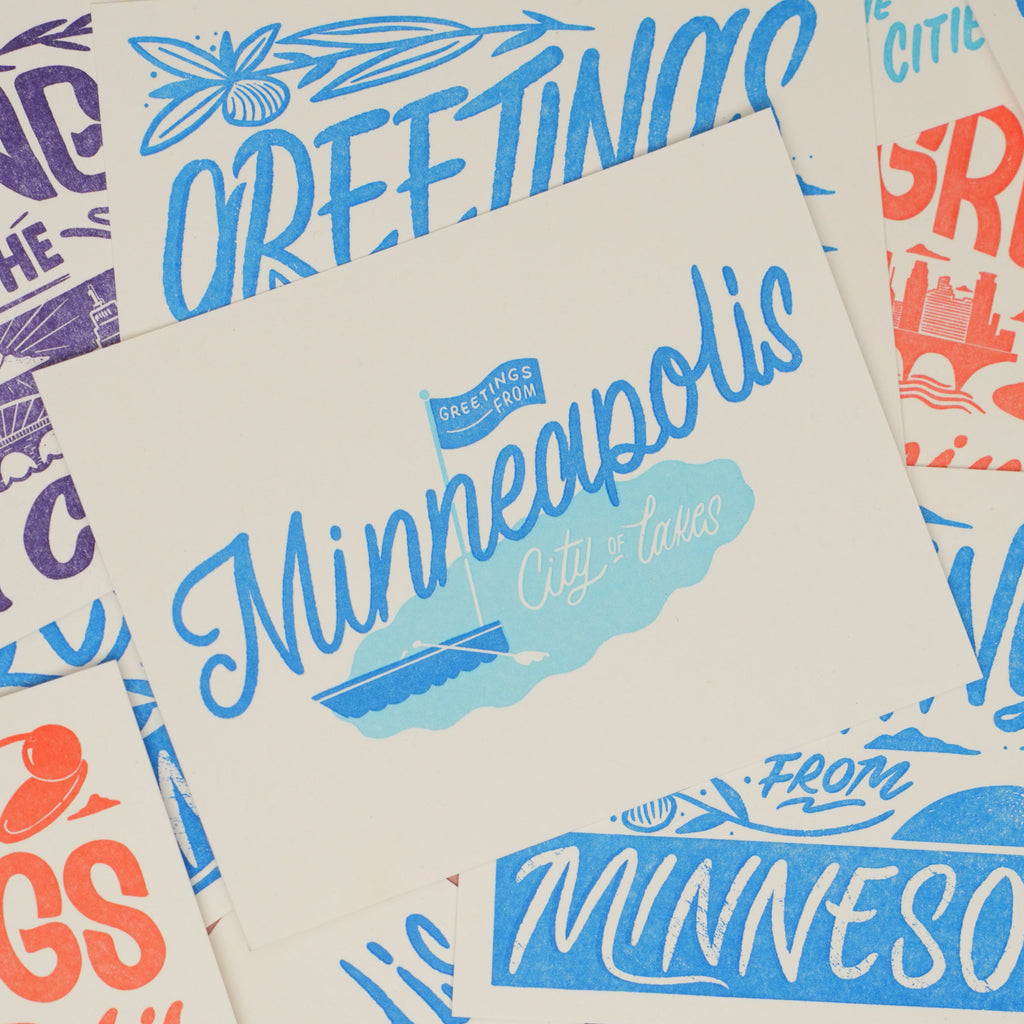 Minneapolis City of Lakes Postcard by Bench Pressed