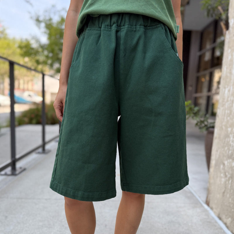 Pine Green Bermuda Shorts on Model
