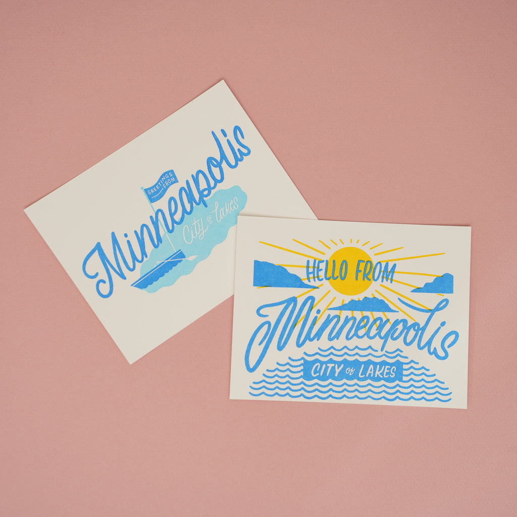 Blue City of Lakes Minneapolis Art Postcard at Golden Rule Gallery