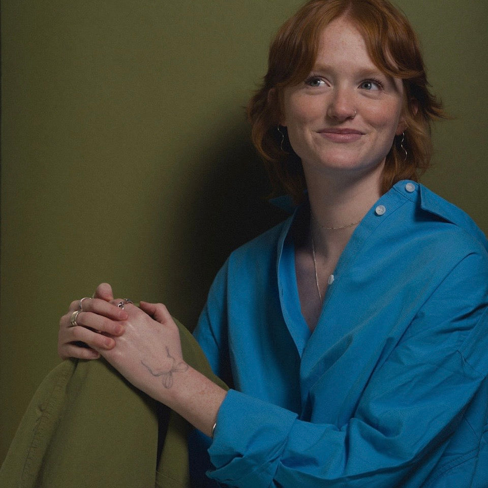 Model in Bright Blue Oversized Button Down Shirt