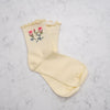 Butter Yellow Socks with Embroidered Pink Roses