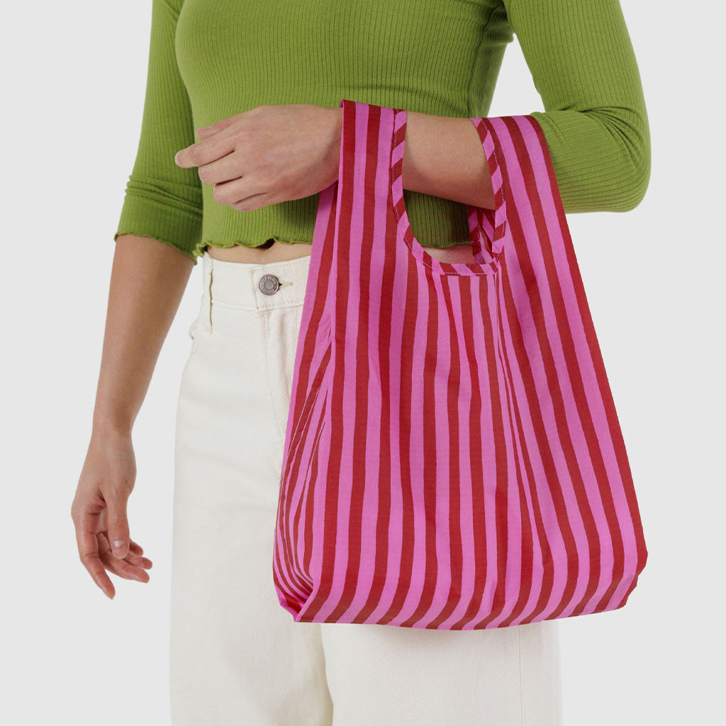 Baggu Baby Reusable Tote Bag With Pink and Red Stripes at Golden Rule Gallery