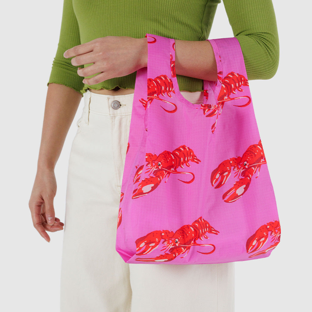 Baggu Baby Reusable Tote Bag in Pink With Red Lobsters at Golden Rule Gallery