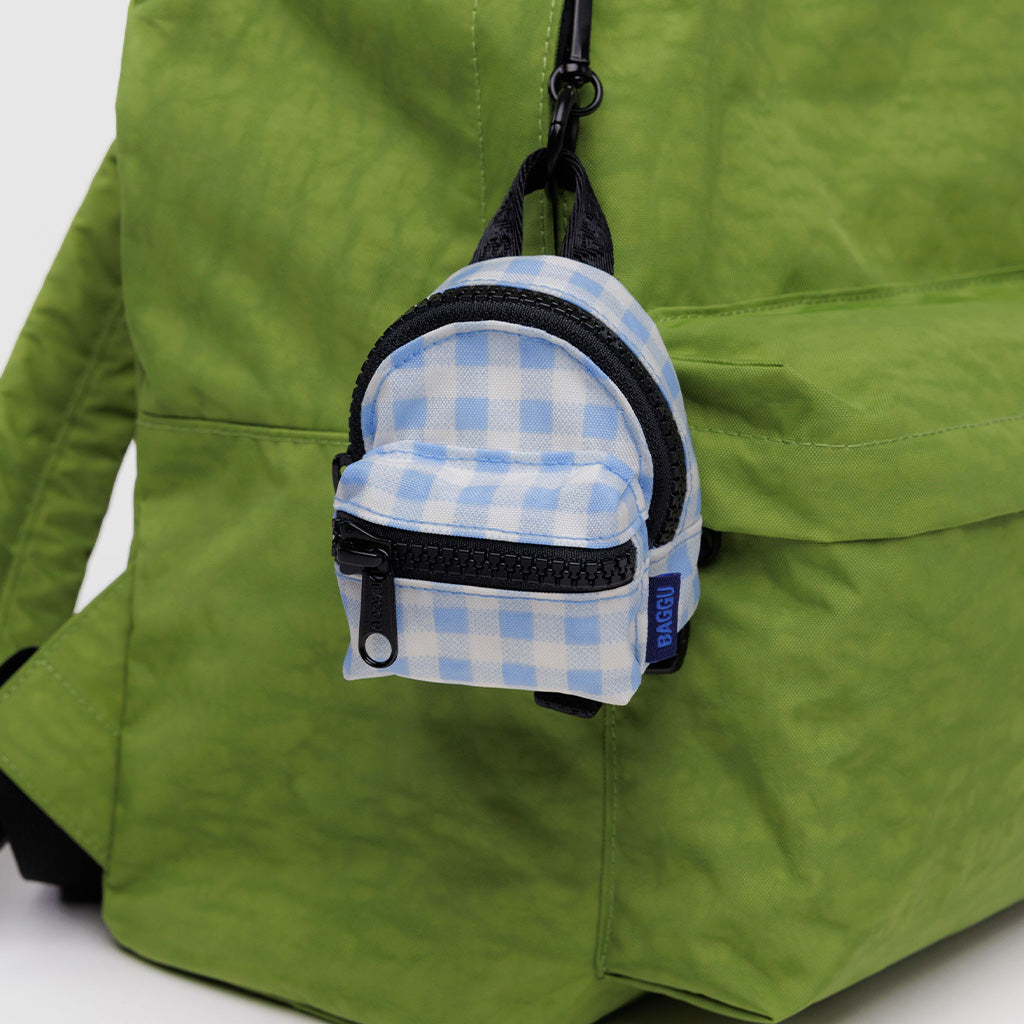 Baggu Backpack Charm in Light Blue Gingham at Golden Rule Gallery