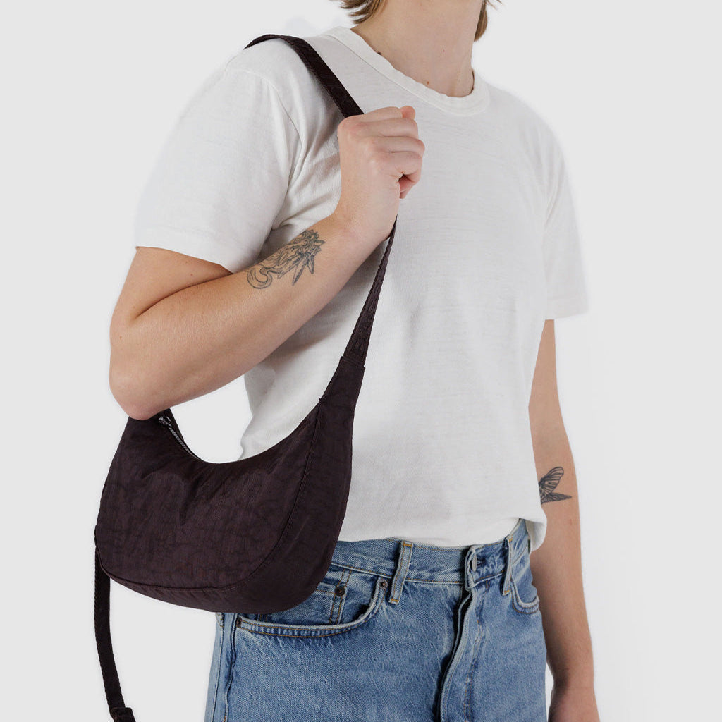 Baggu Chocolate Plum Small Nylon Crescent Bag at Golden Rule Gallery