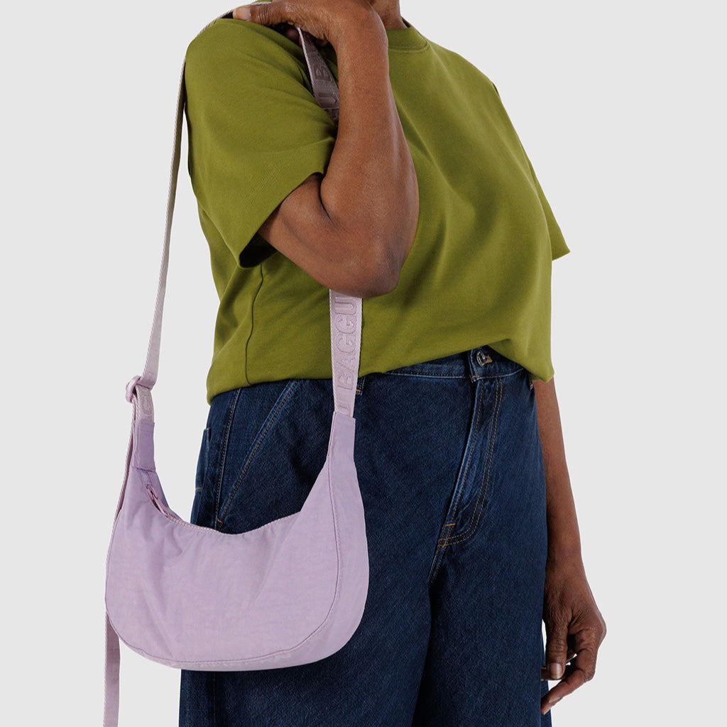 Baggu Dusty Pink Small Nylon Crescent Bag at Golden Rule Gallery