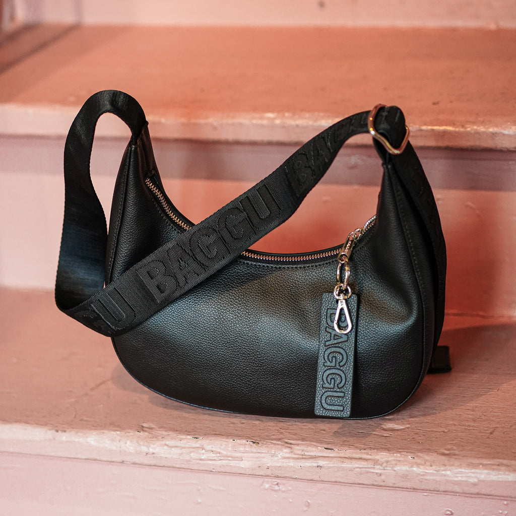 baggu leather backpack black black Baggu - Small Recycled Leather Crescent Bag