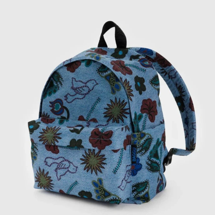 Baggu Medium Nylon Backpack In Digital Denim Birds Print at Golden Rule Gallery