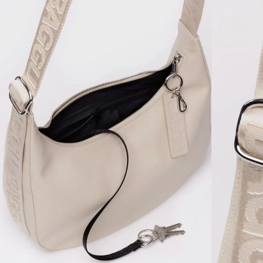 Baggu Medium Recycled Leather Crescent Bag in Stone at Golden Rule Gallery