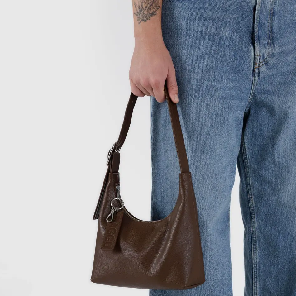 Baggu Mini Recycled Leather Shoulder Bag in Brown at Golden Rule Gallery