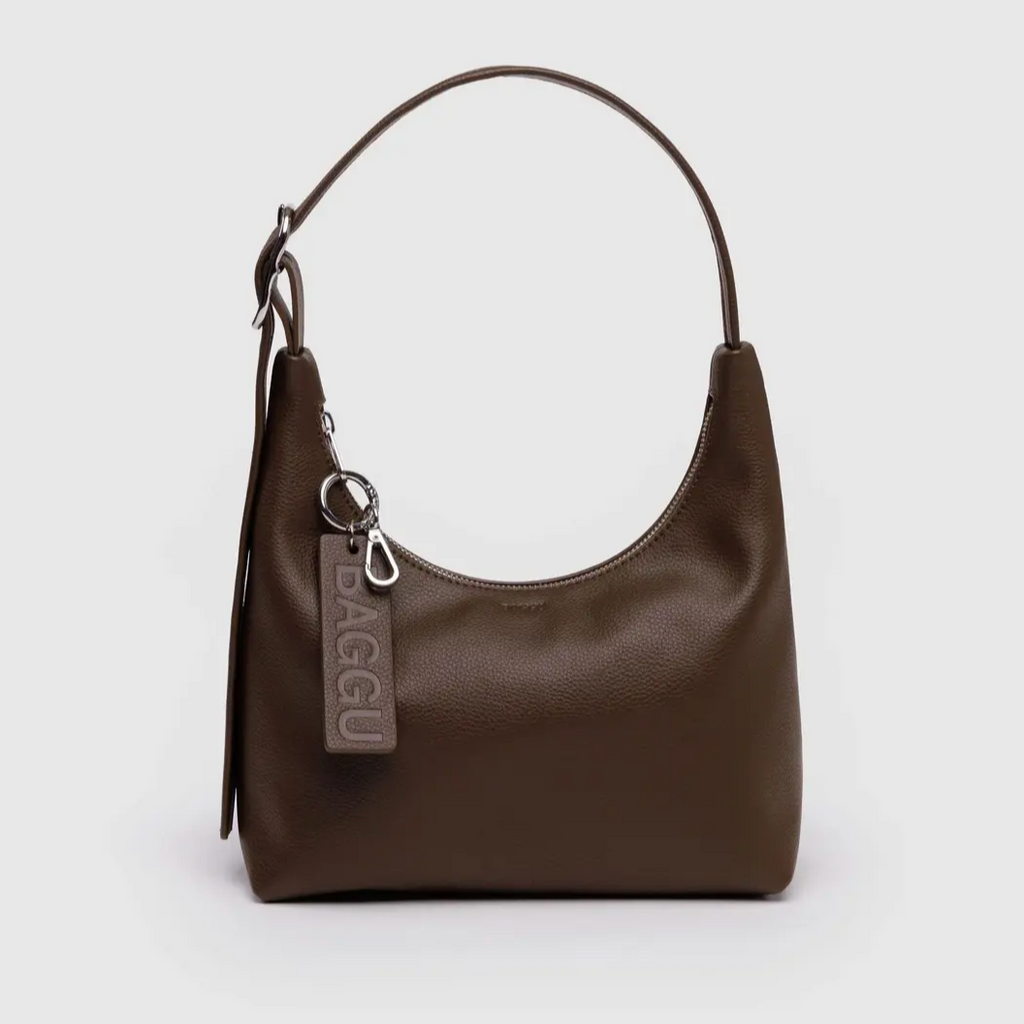 Baggu Mini Recycled Leather Shoulder Bag in the Color Brown at Golden Rule Gallery in Excelsior