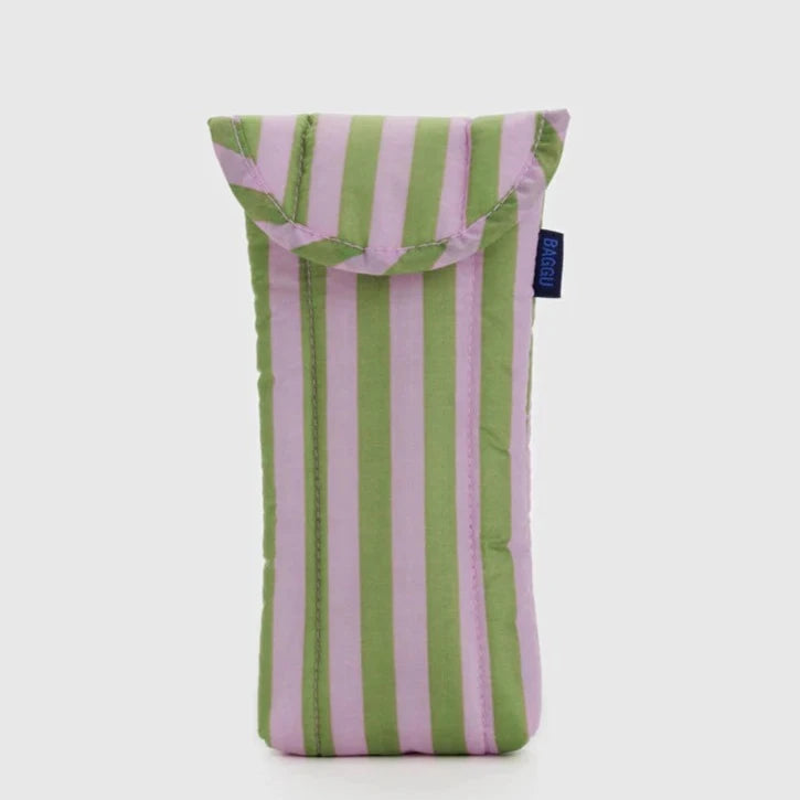 Baggu Puffy Glasses Sleeve In Avocado Candy Stripe Pattern at Golden Rule Gallery