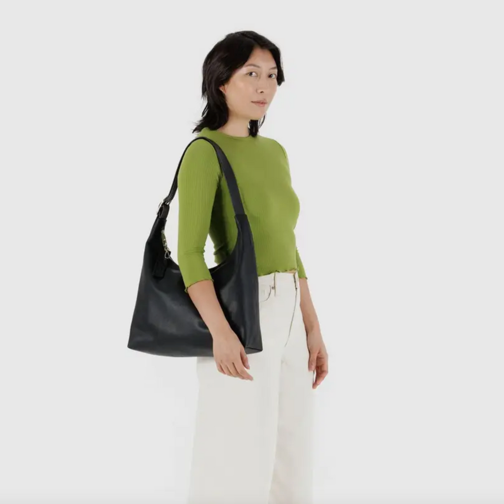 Baggu Recycled Black Leather and Polyester Shoulder Bag in Black at Golden Rule in Excelsior, MN