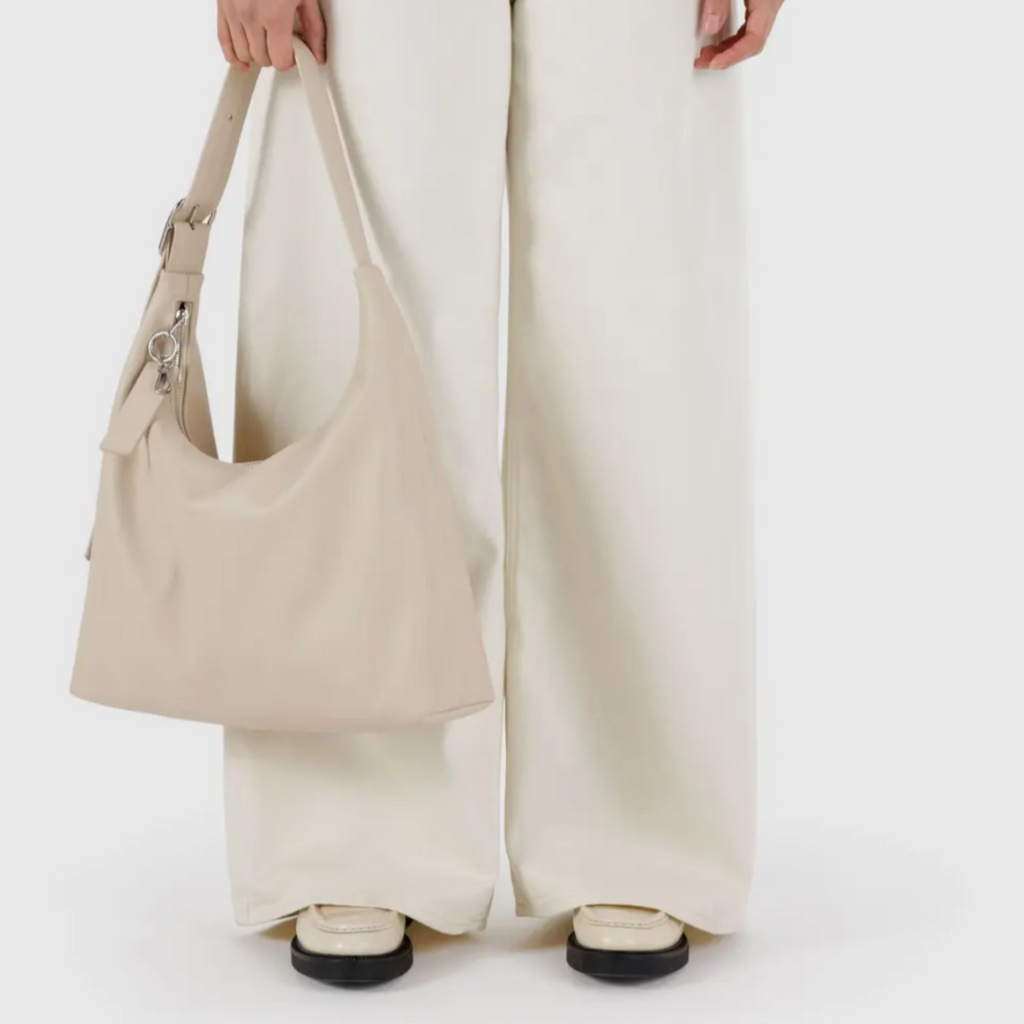 Baggu Recycled Leather Shoulder Bag in the Color Stone at Golden Rule Gallery