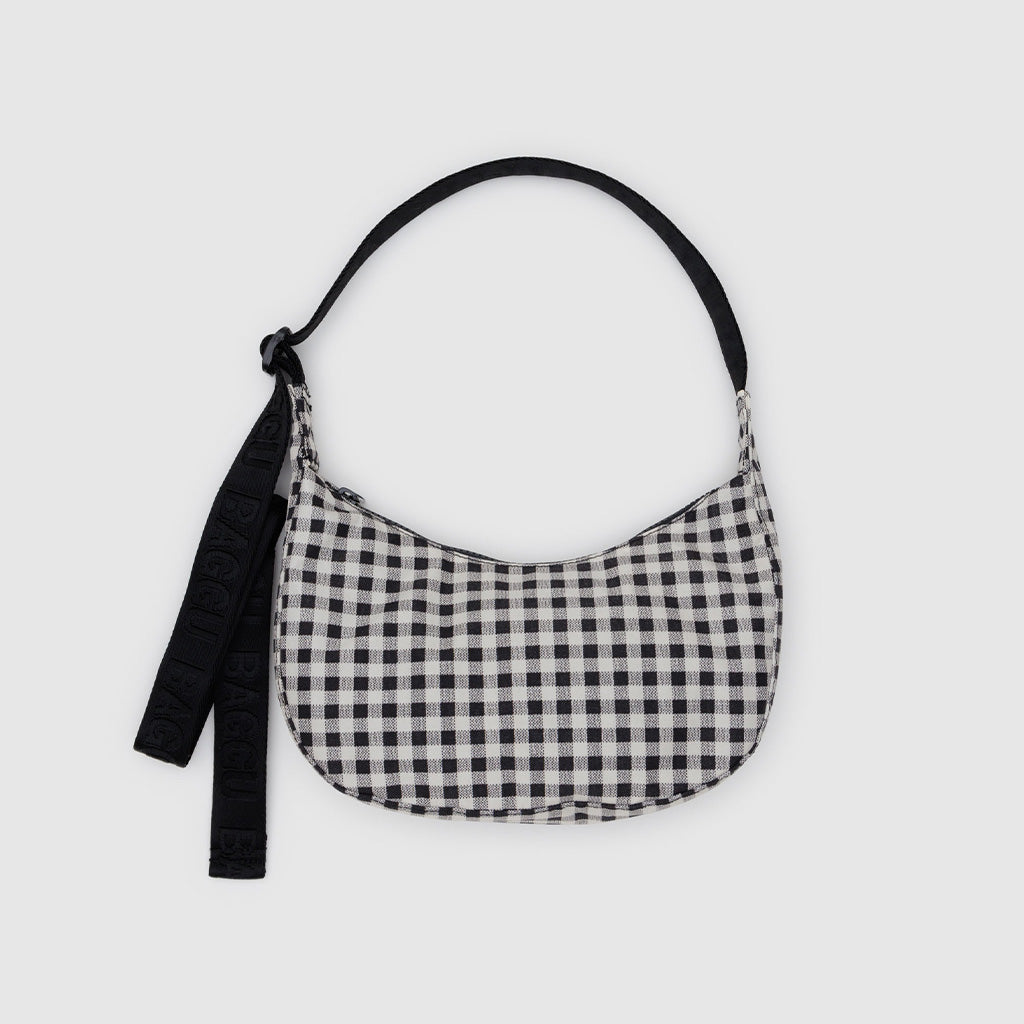 Baggu Small Crescent Bag in Black and White Gingham at Golden Rule Gallery