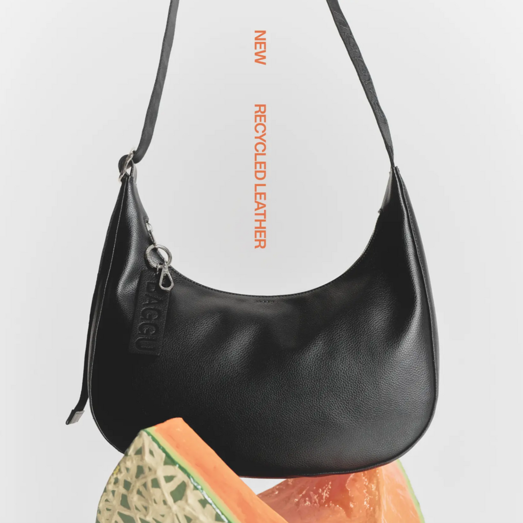 baggu leather backpack black black Baggu - Small Recycled Leather Crescent Bag