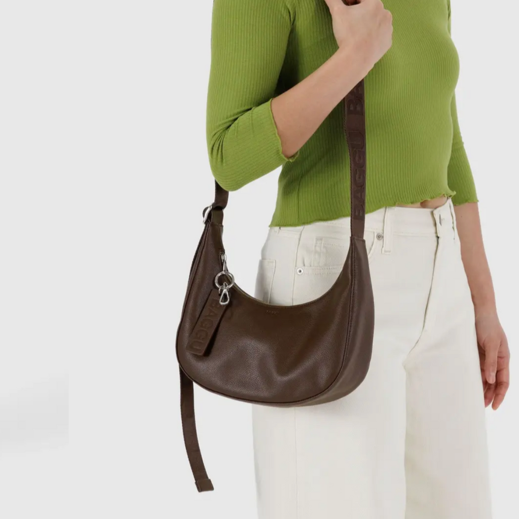 Baggu Small Recycled Leather Crescent Bag in Brown at Golden Rule Gallery