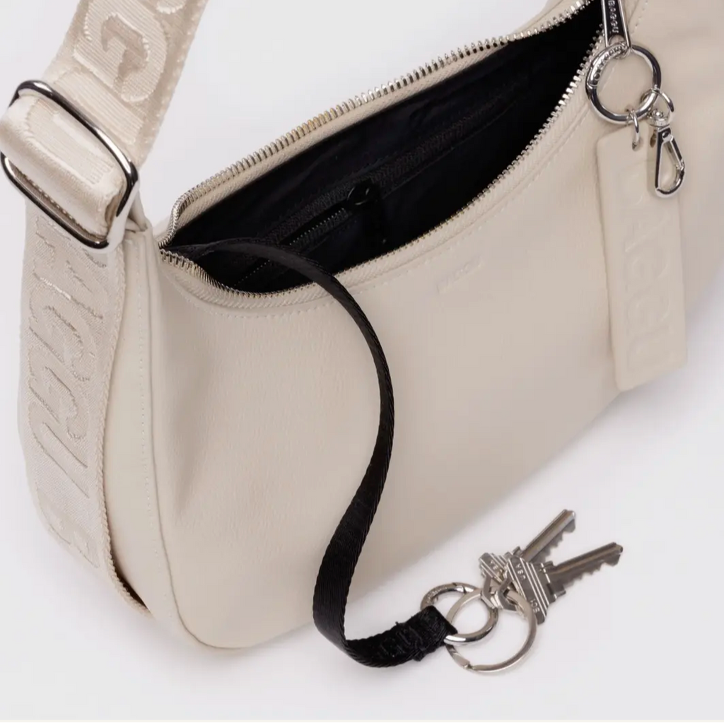 Baggu Small Recycled Leather Crescent Bag in Stone at Golden Rule Gallery