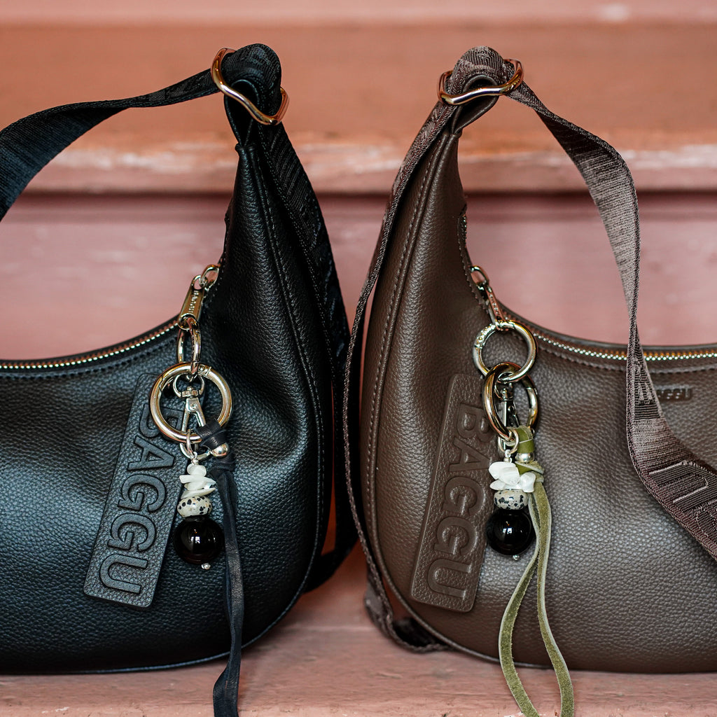 Baggu Small Recycled Leather Crescent Brown and Black Bags at Golden Rule Gallery