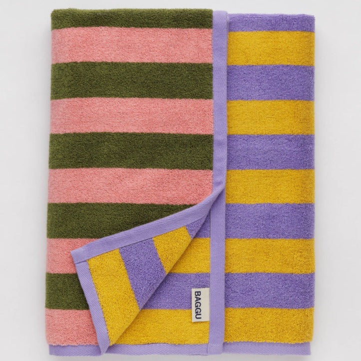 Baggu Striped Bath Towel Bright Colors Organic Terrycloth at Golden Rule Gallery