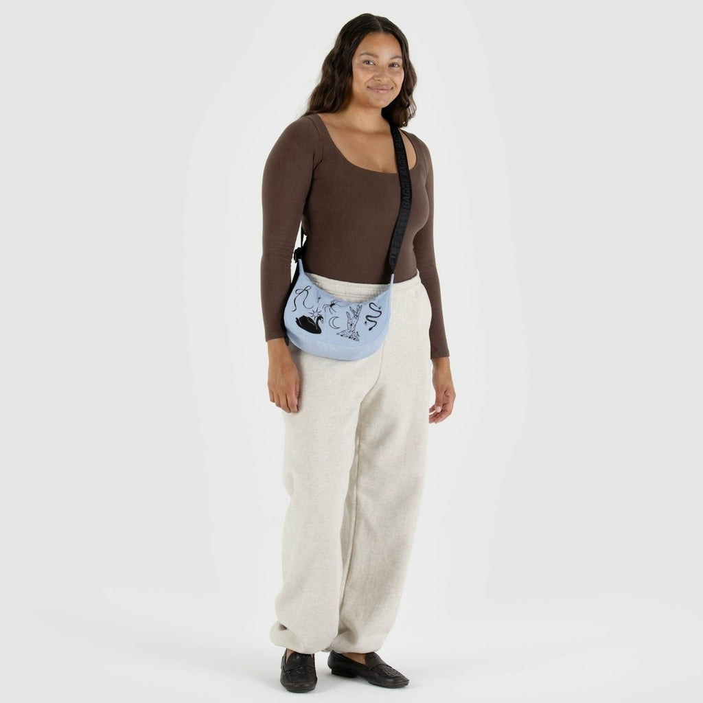 Ballet Icons Blue Small Nylon Crescent Bag By Baggu at Golden Rule Gallery