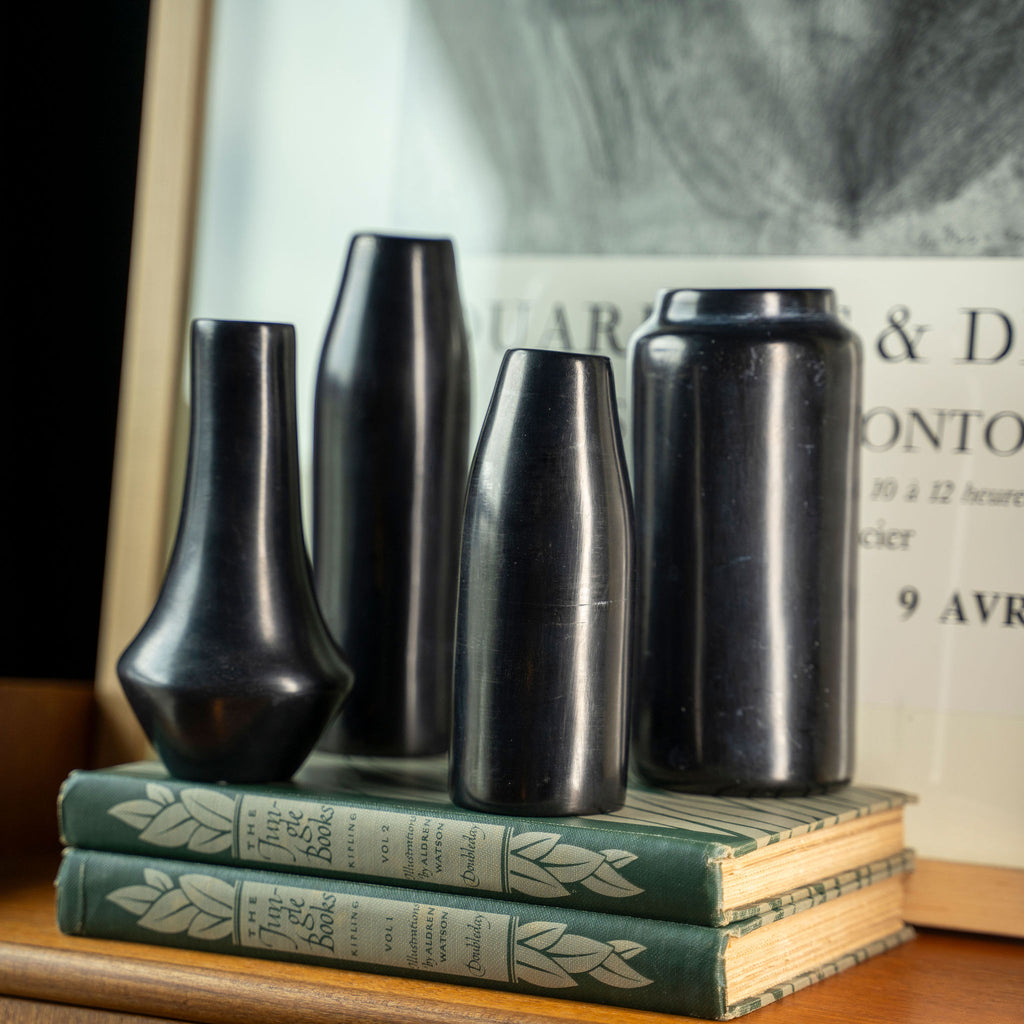 Black Hand Carved Soapstone Vases