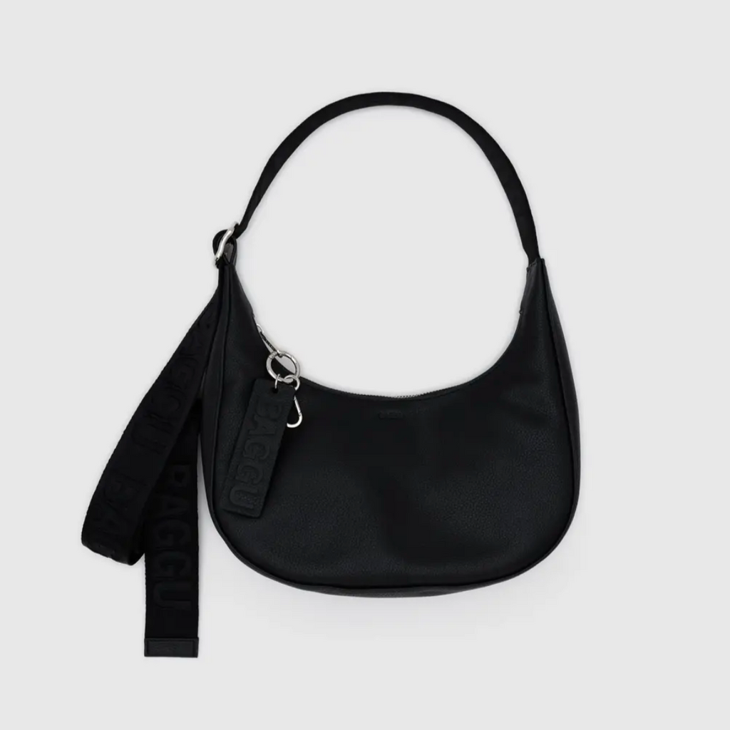 Black Baggu Small Recycled Leather Crescent Bag at Golden Rule Gallery