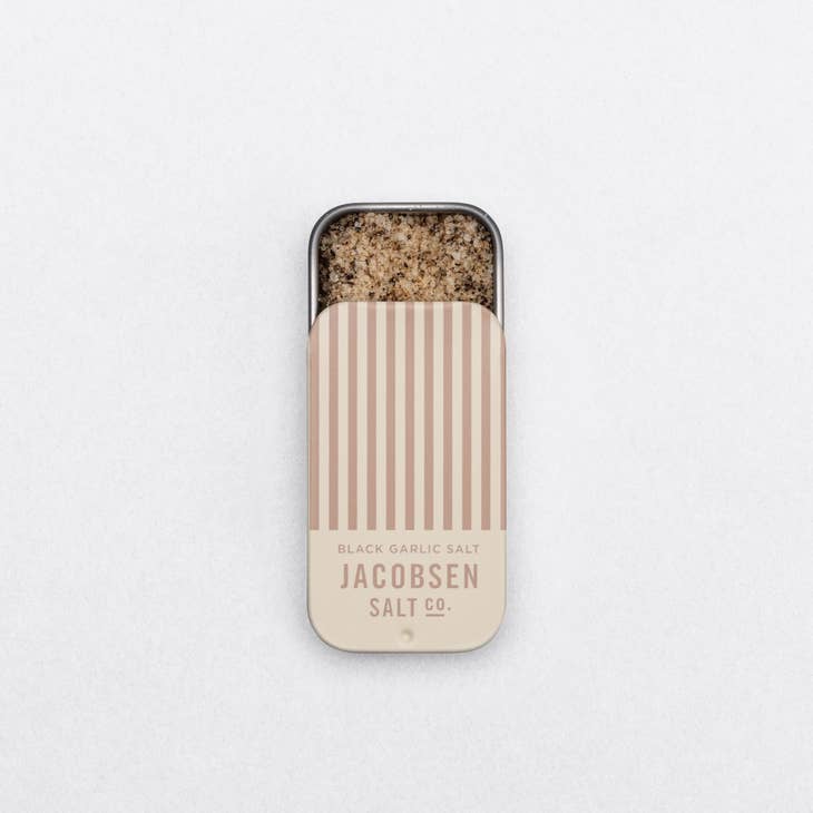 Black Garlic Flavor Infused Salt Slide Tin by Jacobsen Salt Co Golden Rule Gallery