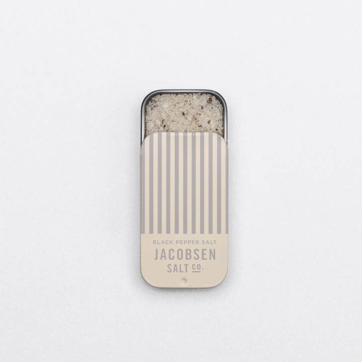 Black Pepper Flavor Infused Salt Slide Tin by Jacobsen Salt Co Golden Rule Gallery