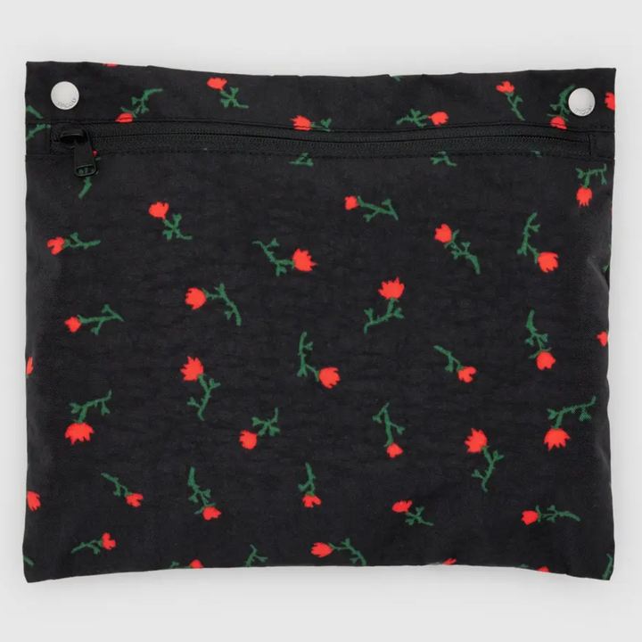 Black and Red Painted Wildflower Cloud Carry On Bag Folds into Pouch by Baggu at Golden Rule Gallery