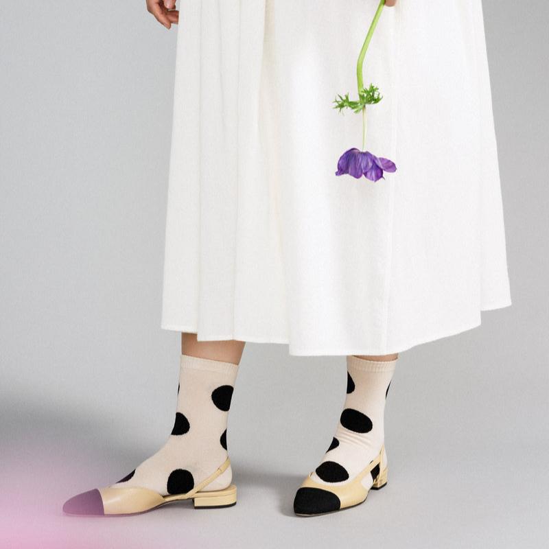 Blush and Black Polka Dot Socks Rie Crew Socks by Hansel from Basel at Golden Rule Gallery