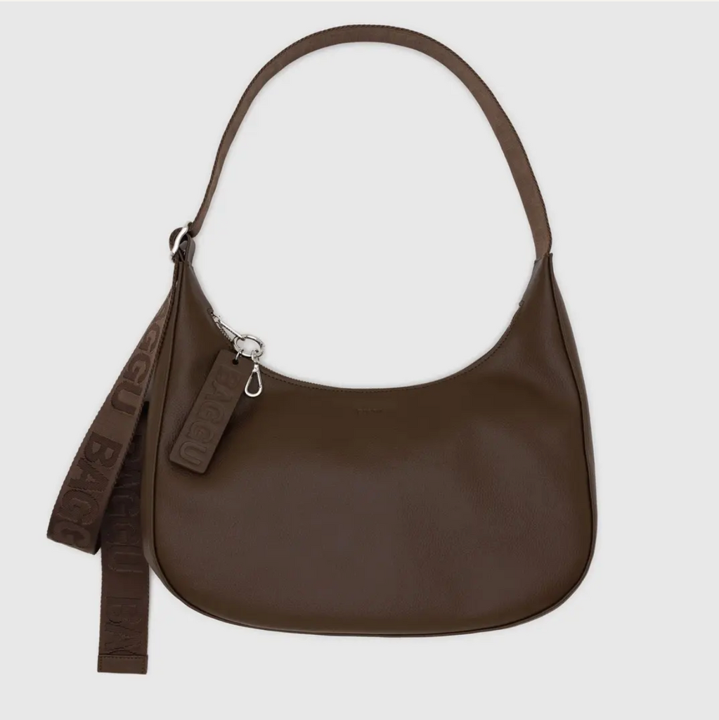 Brown Baggu Medium Recycled Leather Crescent Bag at Golden Rule Gallery