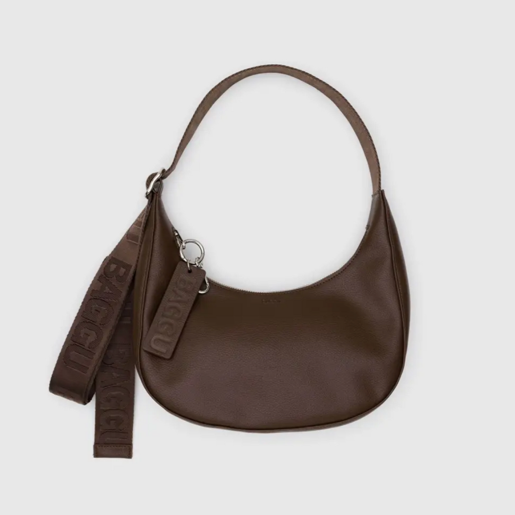 Brown Baggu Small Recycled Leather Crescent Bag at Golden Rule Gallery