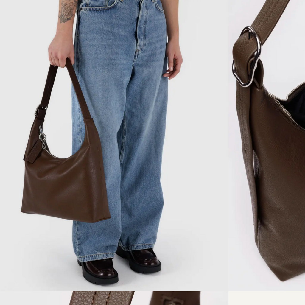 Brown Leather Large Shoulder Bag By Baggu at Golden Rule Gallery