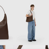 Brown Recycled Leather Large Shoulder Bag By Baggu at Golden Rule Gallery in Excelsior
