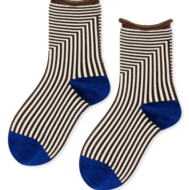 Brown and Blue Corbusier Crew Sock by Hansel from Basel at Golden Rule Gallery in Excelsior