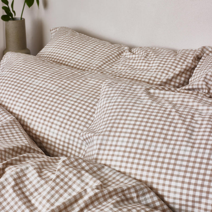 Gingham Pillow Cases in Tan