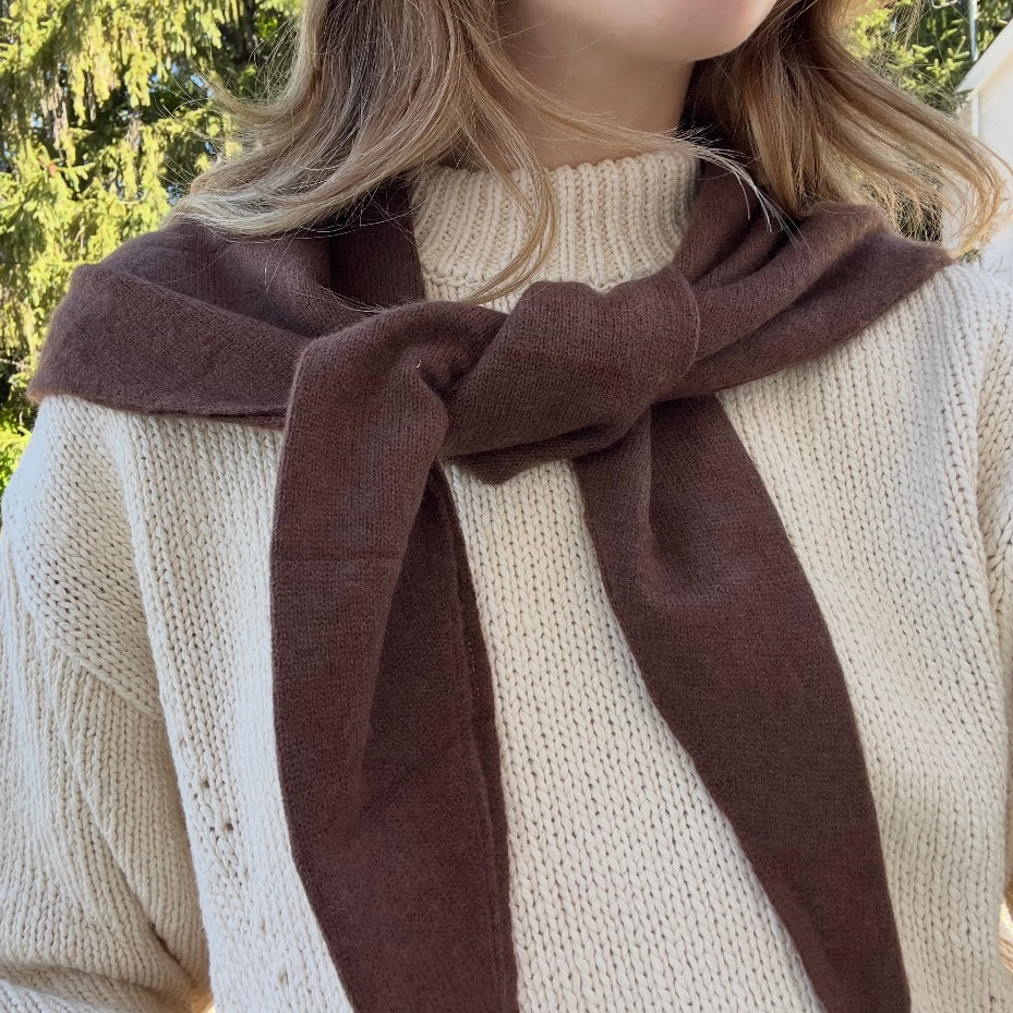Model in Over the Shoulder Shawl in Brown