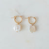 White Square Pearl and Gold Hoops at Golden Rule Gallery