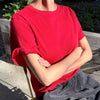 Person wearing chili red noel tee by le bon shoppe