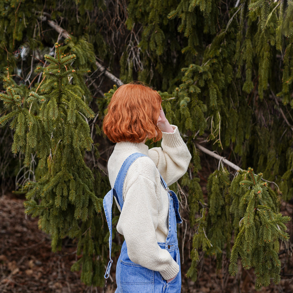 Model in Cream Le Bon Shoppe Chunky Crew Neck Sweater