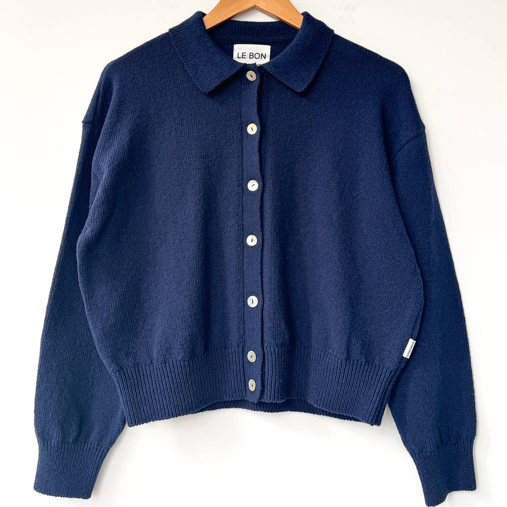 Collared Button Down Cardigan in Navy