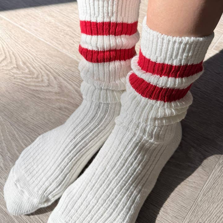Red Varsity Cottage Socks at Golden Rule Gallery