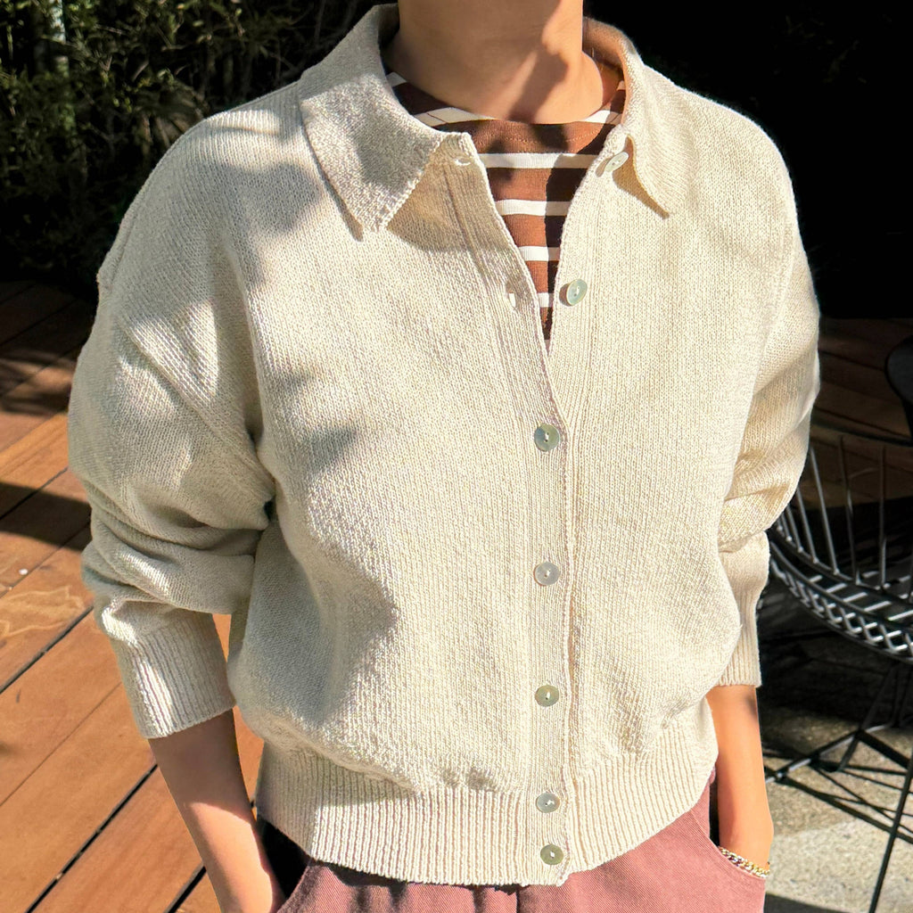 Cream Collared Button Down Sweater at Golden Rule Gallery