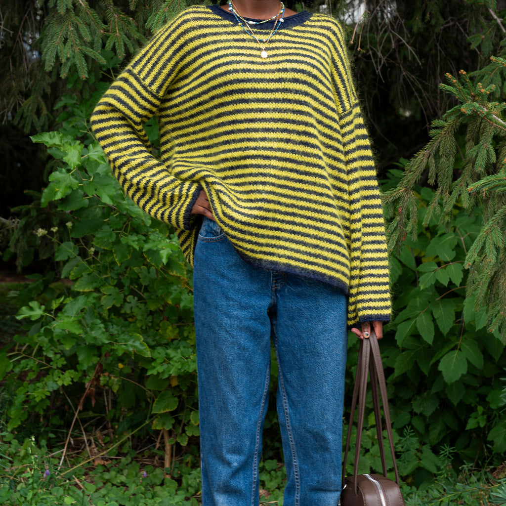 Chartreuse Striped Pullover Sweater By Hansel From Basel at Golden Rule Gallery