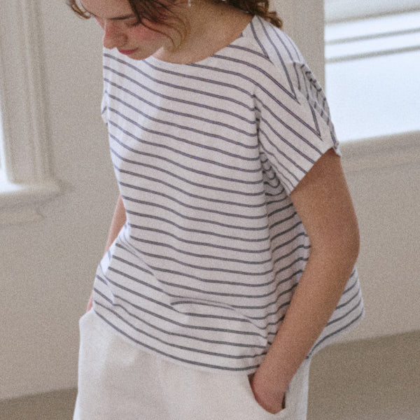 Chérie Tee in White and Navy Stripe