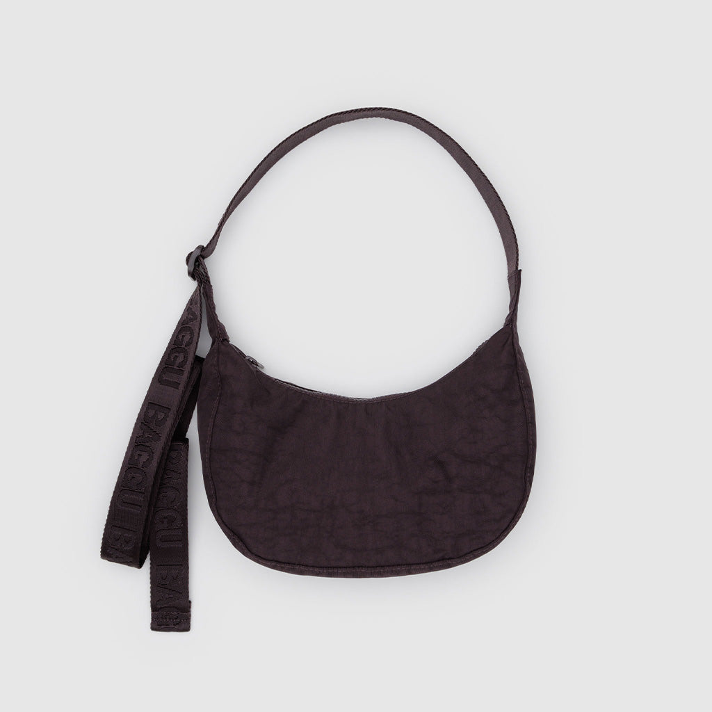 Chocolate Plum Small Nylon Crescent Bag By Baggu at Golden Rule Gallery