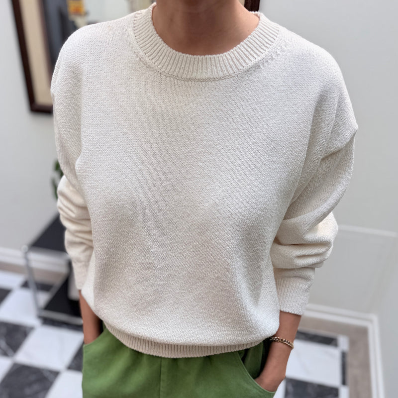 Cream Crewneck 100% Cotton Sweater at Golden Rule Gallery
