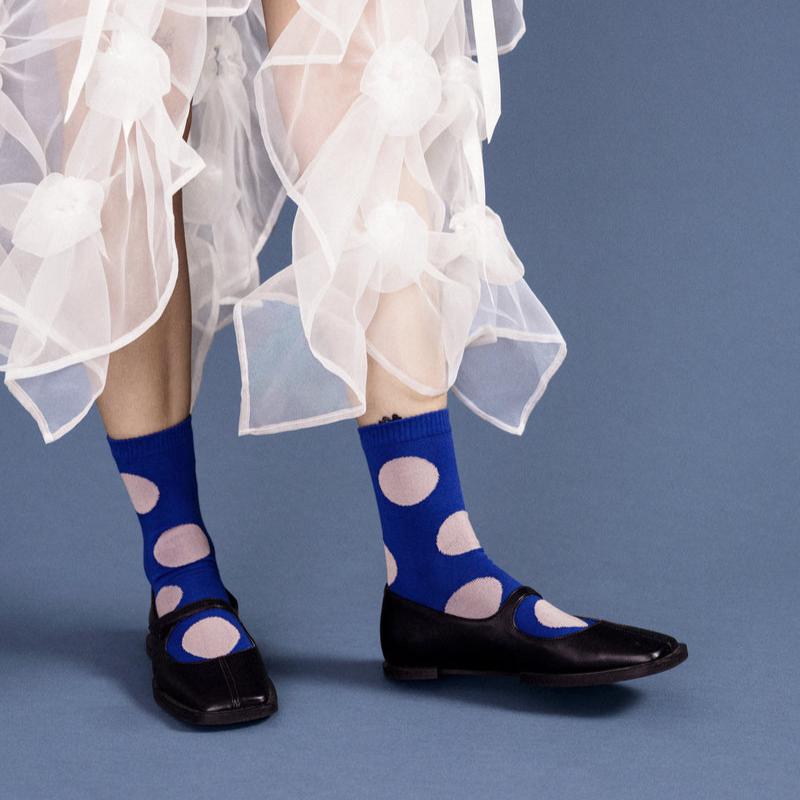 Cobalt Polka Dot Rie Crew Socks by Hansel from Basel at Golden Rule Gallery in Excelsior